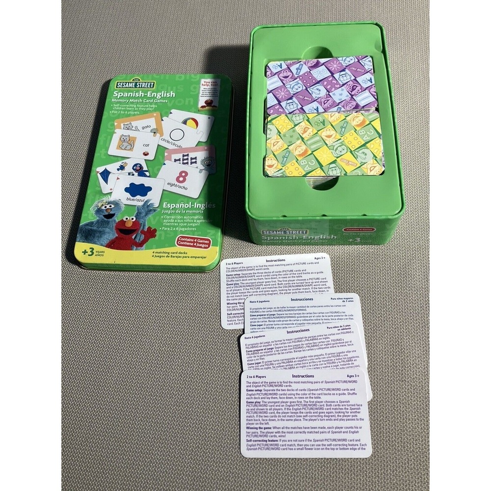 Sesame Street Spanish English Memory Match 4‎ Card Games Tin Rose Gold